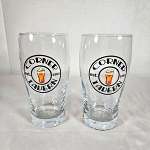 Set of 2 Pilsner "Corner Tavern" Glasses 6.5" 12oz Beer Brewery Draft Homebrew